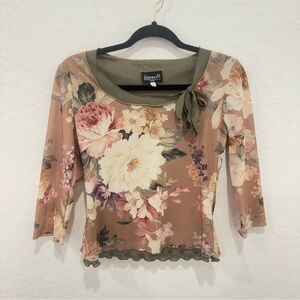 Y2K biyaycda Blouse Womens Small Floral Peasant Romantic Cropped Lettuce Hem
